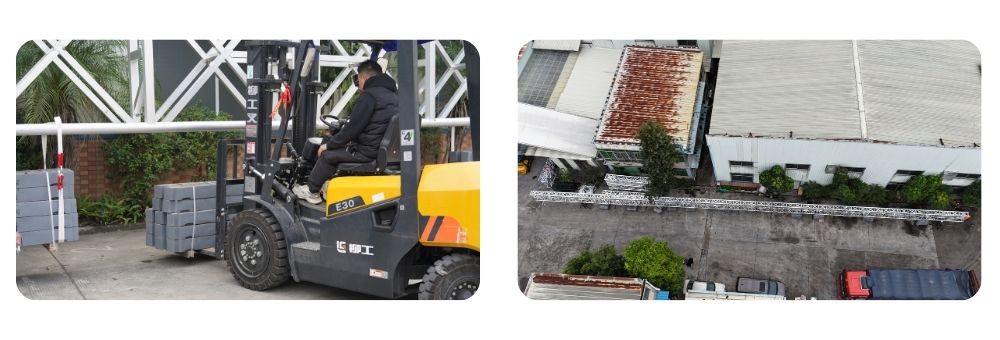 40-meter span load test setup for 500×1500mm heavy-duty aluminum truss