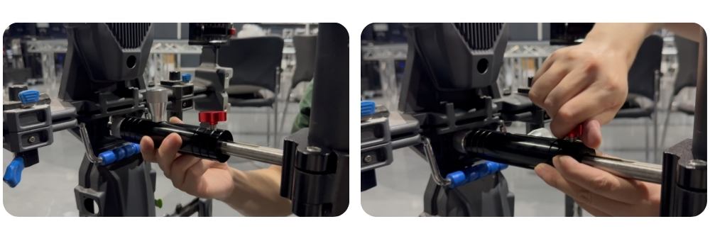 Locking LED panels with quick locks and screw locks on ladder trusses