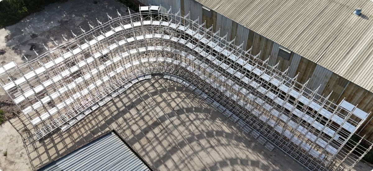 aerial view of 40m LED wall ground support system across wide span