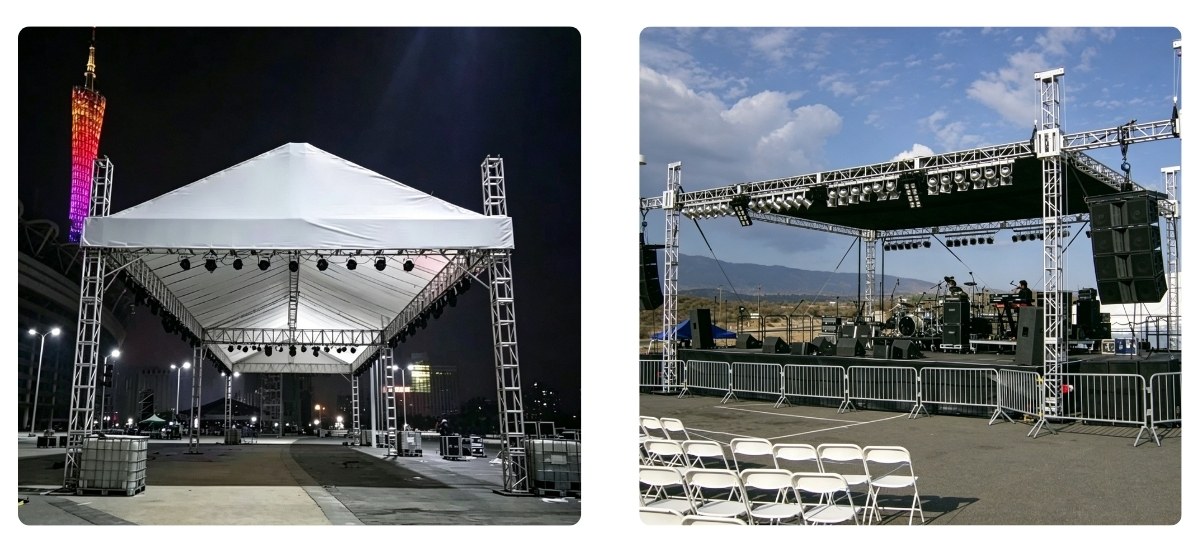 Small stage lighting grid using 12x12 inch aluminum bolt truss Small stage lighting grid using 12x12 inch aluminum bolt truss