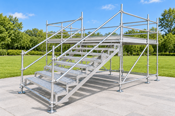 Rectangular modular steel frame stage for concerts and events