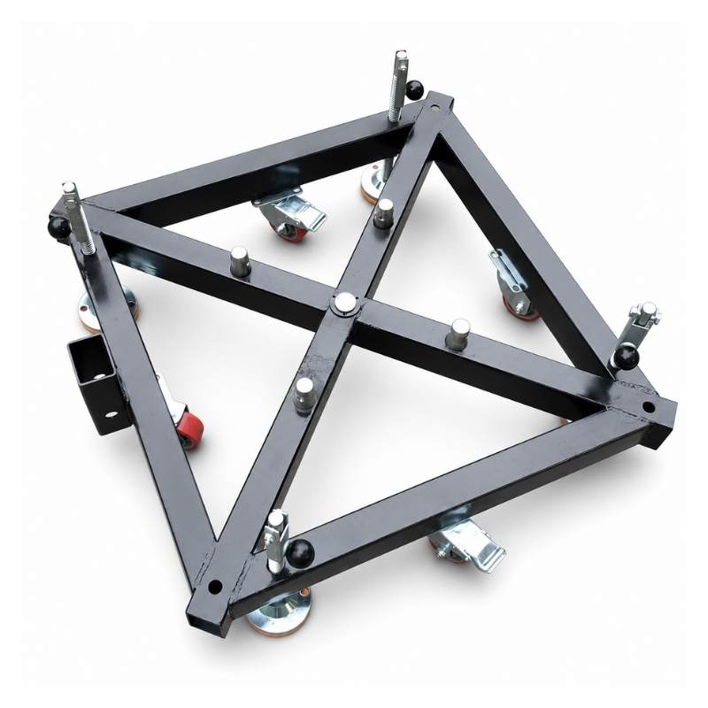 Truss tower base with wheels and leveling feet for event truss installations